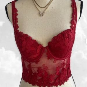 Victoria's Secret Red Floral Embroidery Corset Top